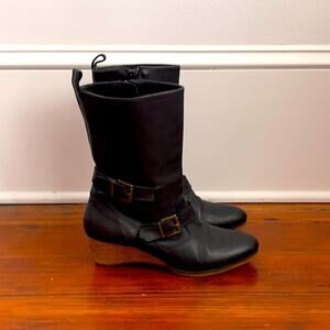 Athe Vanessa Bruno side zip wedge leather calf height boots sz 37